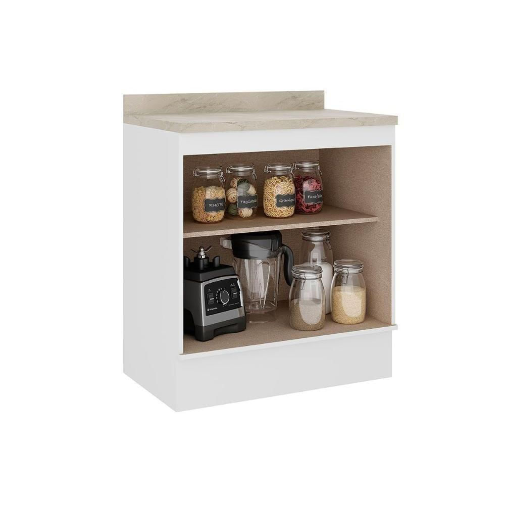 Balcão De Cozinha Modulado Com Tampo Bella 2609 Com 2 Portas 80cm Branco