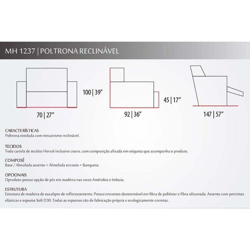 Poltrona De Amamentação Sala Reclinável Mh 1237 Two Way C- Pés Courano Preto - Herval