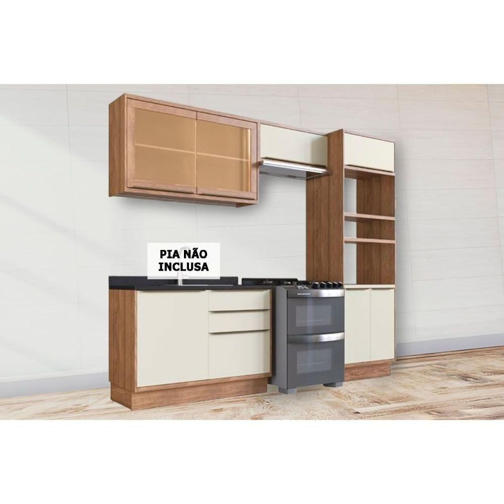 Kit Cozinha Modulada 4 Peças Versalis 2 Aéreos + 1 Balcão + 1 Torre Quente C4p190 Freijó Argila Herval