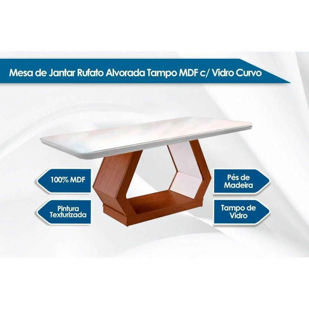 Mesa Para Cozinha Alvorada Com Tampo 180x90cm Madeirado Vidro Canto Curvo Imbuia Grafite Rufato