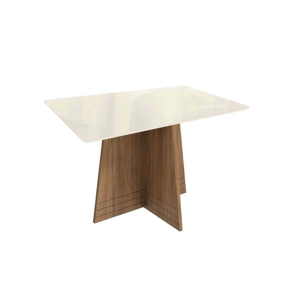 Mesa Para Cozinha Lótus Com Tampo Madeirado Com Vidro 90x160cm Nogueira Off White Vidro Off White Kappesberg