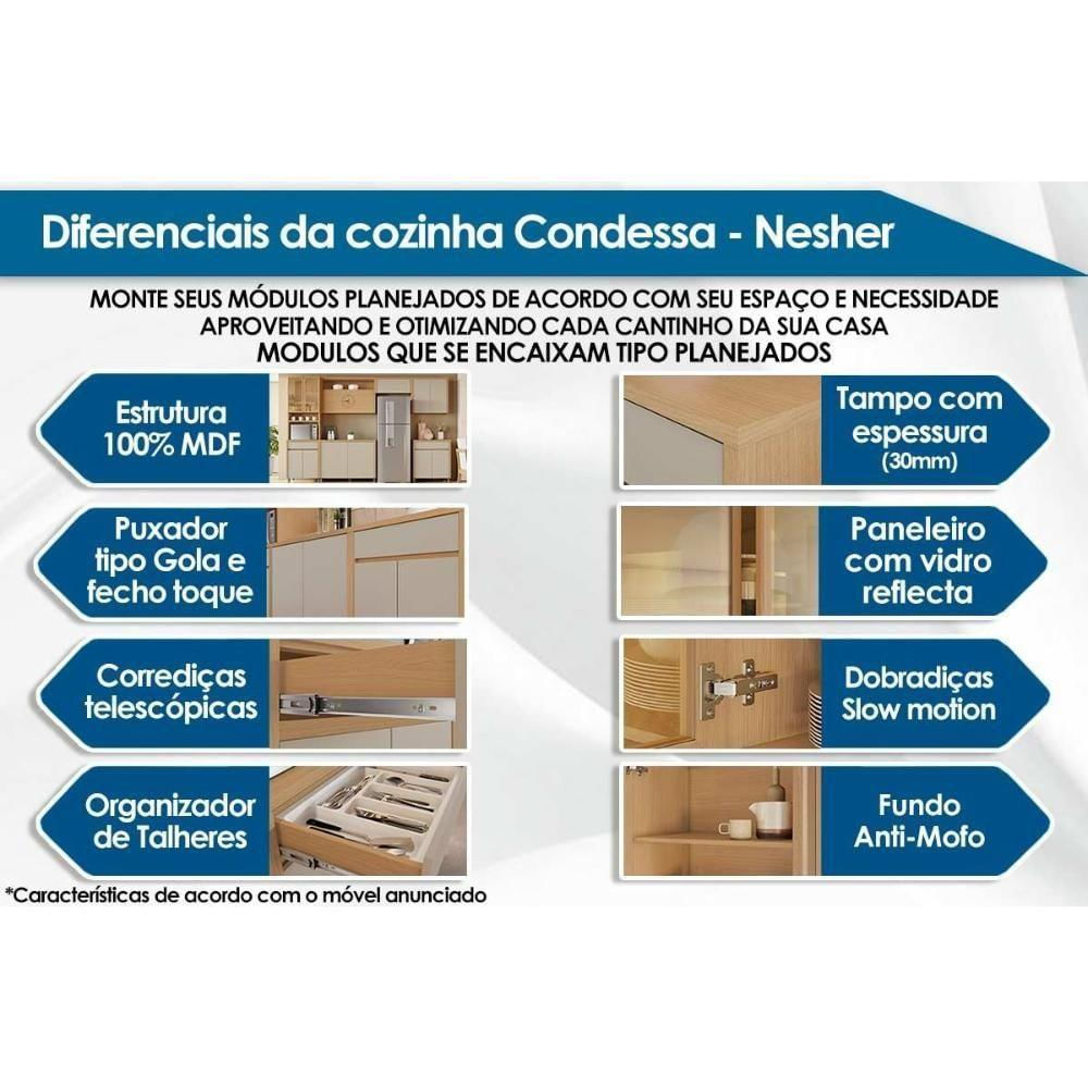 Balcão De Cozinha Com Tampo Condessa Com 2 Portas 120cm Carvalho Cinza