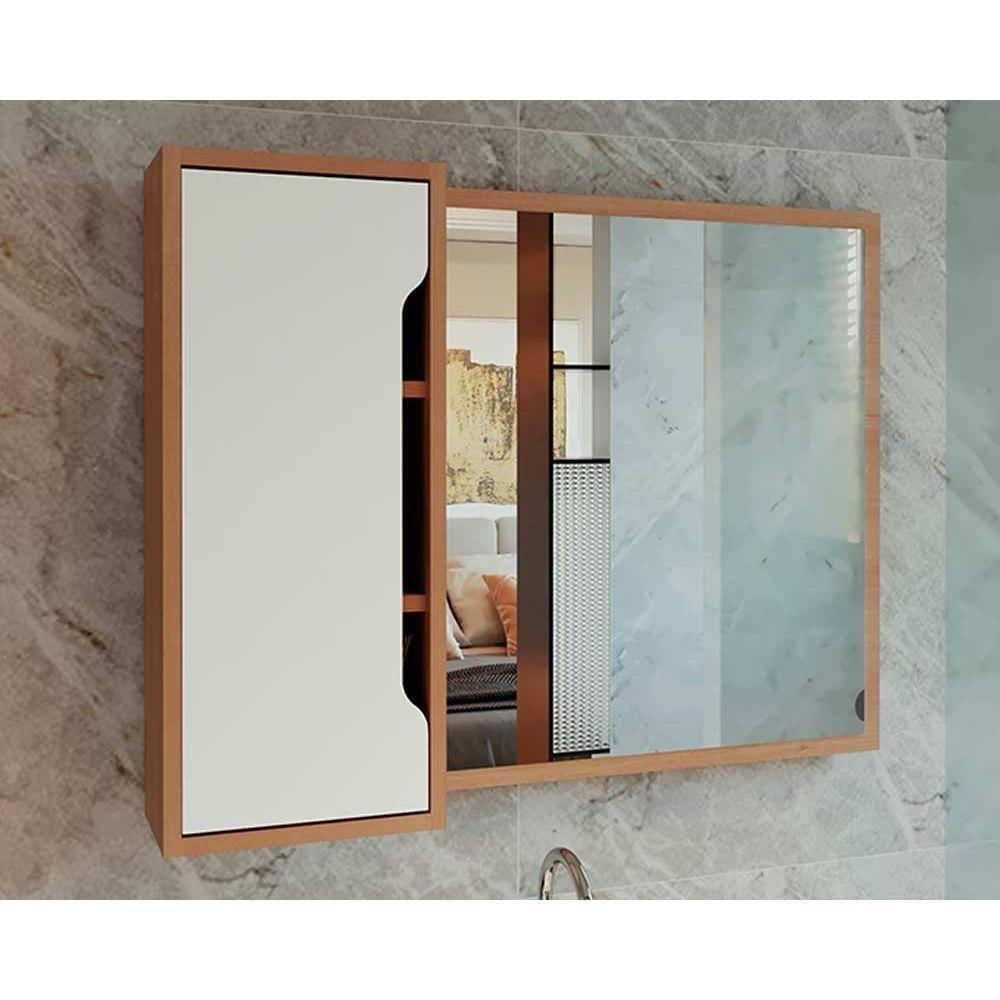 Espelheira De Banheiro Bn3645 80x60cm Amêndoa-branco - Tecno Mobili