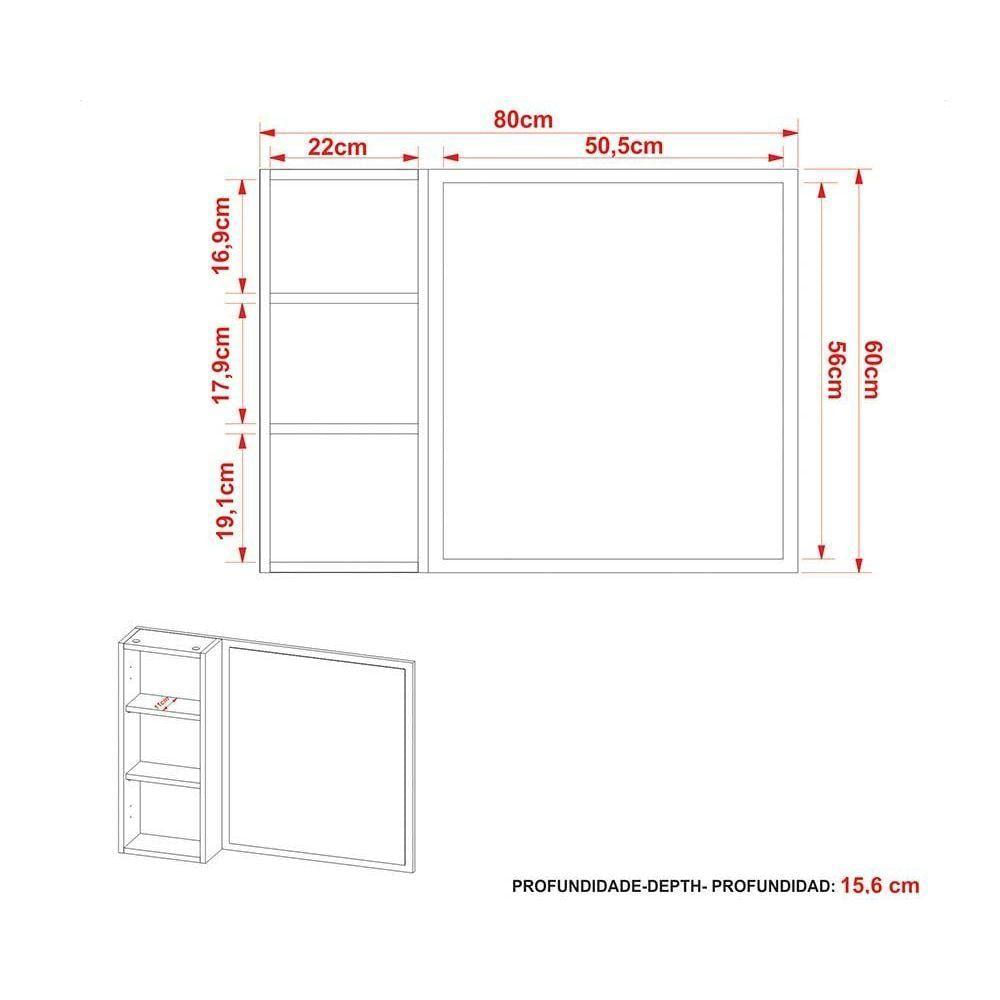 Espelheira De Banheiro Bn3645 80x60cm Amêndoa-branco - Tecno Mobili