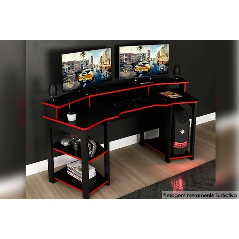 Mesa Computador Casal Gamer Me4167 Preto Vermelho Tecno Mobili