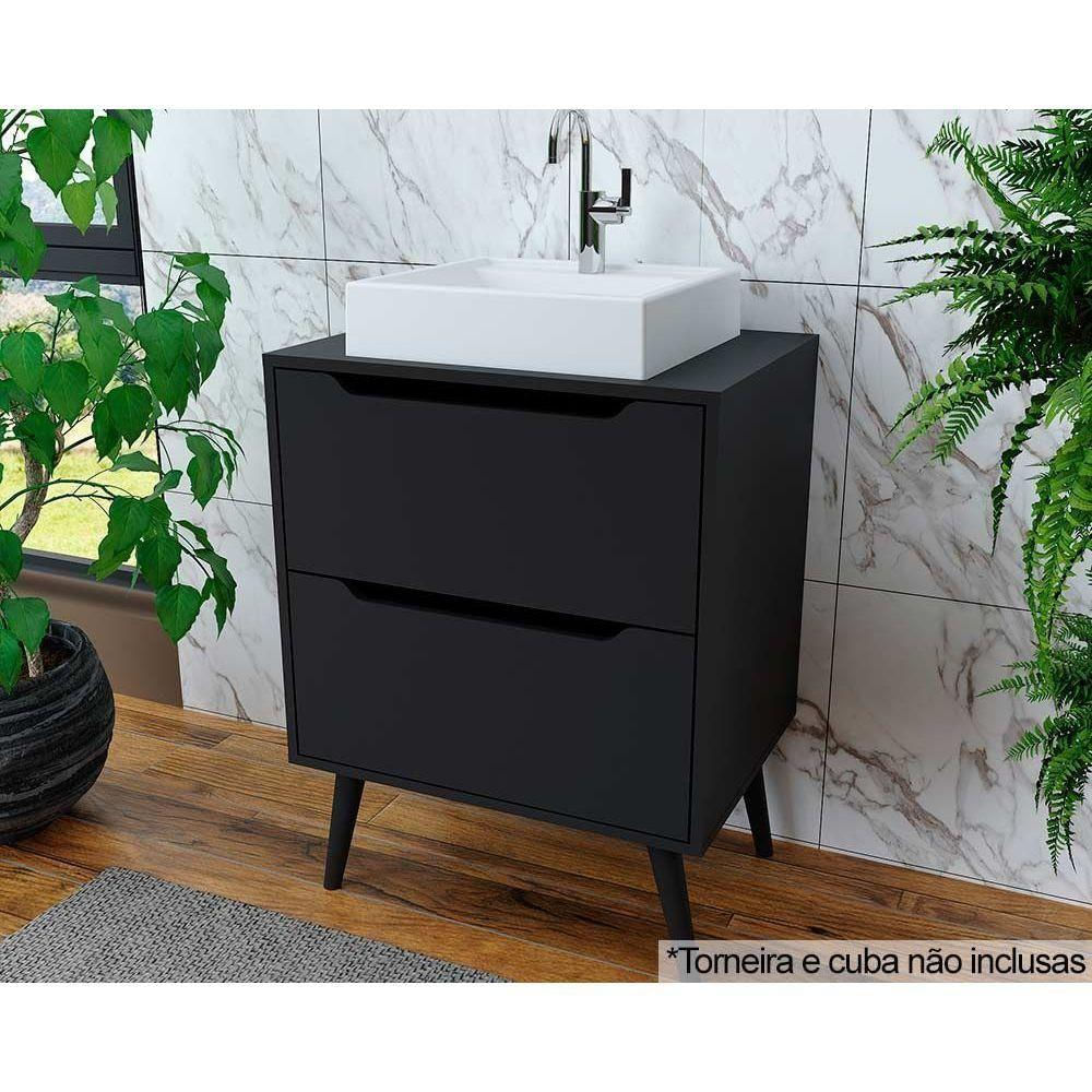 Gabinete De Banheiro C- Pés Bn3639 S- Cuba 2 Gavetas 60cm Cor Preto - Tecno Mobili