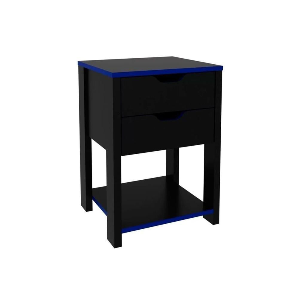 Mesa De Cabeceira Solteiro Gamer Me4163 Com 2 Gavetas Preto Azul Tecno Mobili