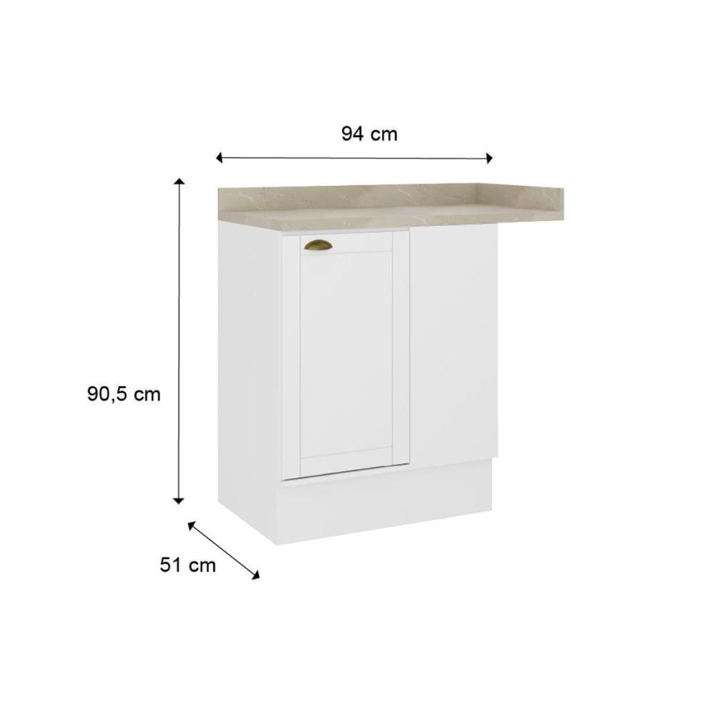 Balcão De Cozinha Modulado Com Tampo Bella 2611 Canto Reto Com 1 Porta 94cm Branco