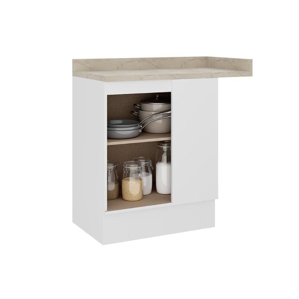 Balcão De Cozinha Modulado Com Tampo Bella 2611 Canto Reto Com 1 Porta 94cm Branco