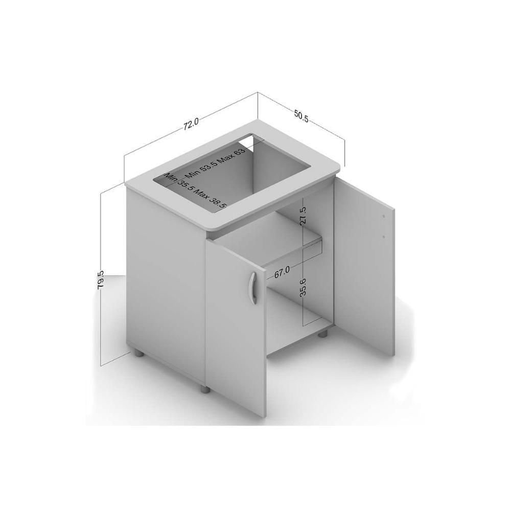 Balcão De Cozinha Modulado Natal Para Cooktop Com 2 Portas 72cm Branco Politorno