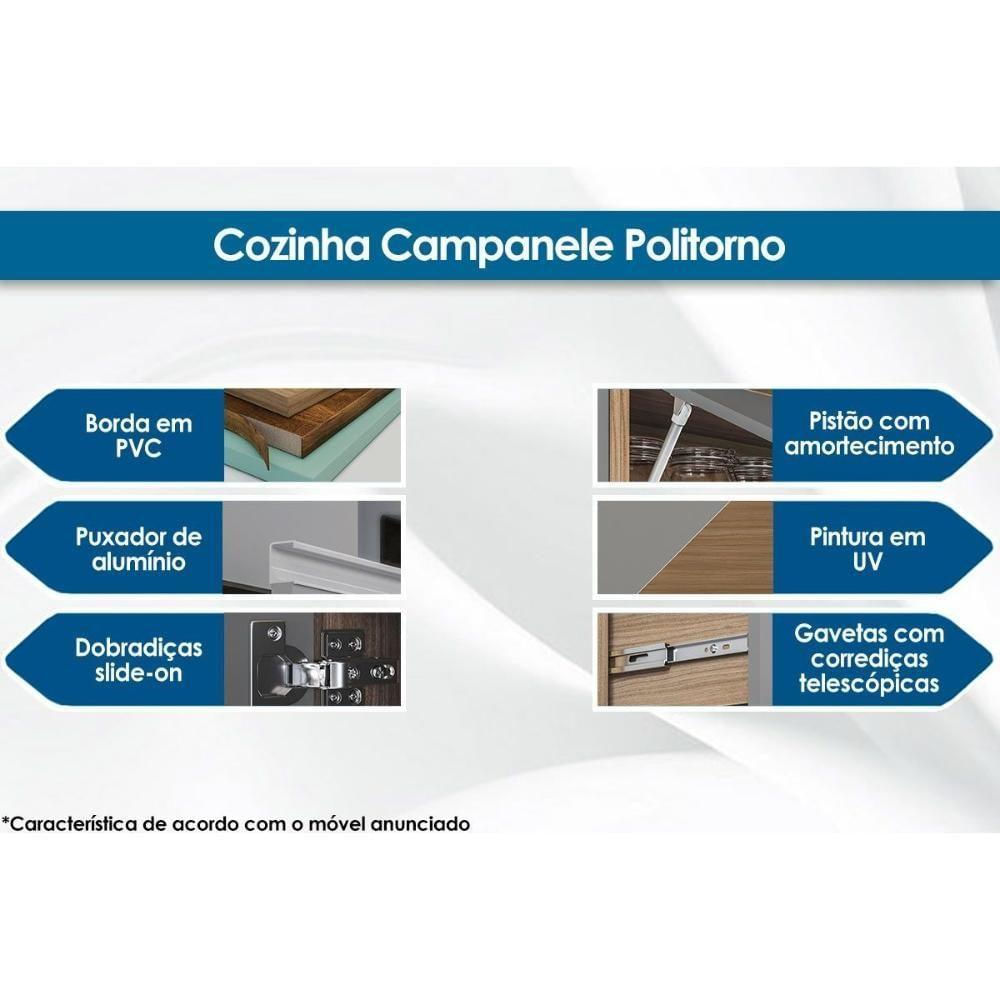 Balcão De Cozinha Modulado Campanele Com 2 Portas 76cm Castanho Cinza Politorno