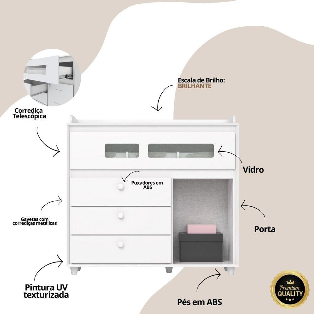 Cômoda 4 Gavetas 1 Porta E Vidro Aquarela Branco