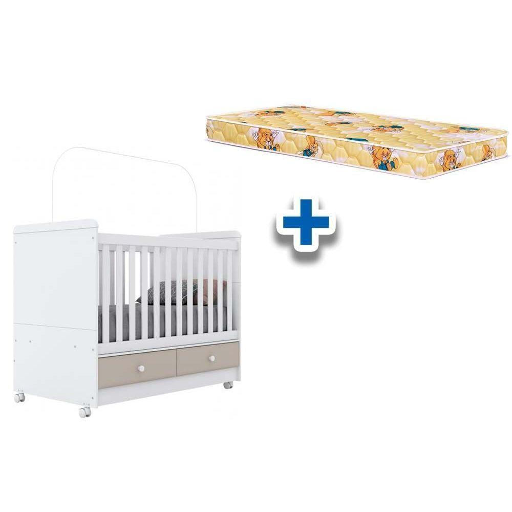 Berço - Mini Cama Infantil Aquarela 3 Em 1 C- 2 Gavetas + Colchão Castor Cristal-branco - Henn