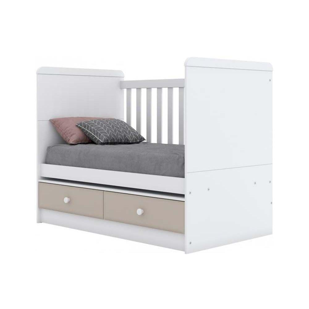 Berço - Mini Cama Infantil Aquarela 3 Em 1 C- 2 Gavetas + Colchão Castor Cristal-branco - Henn