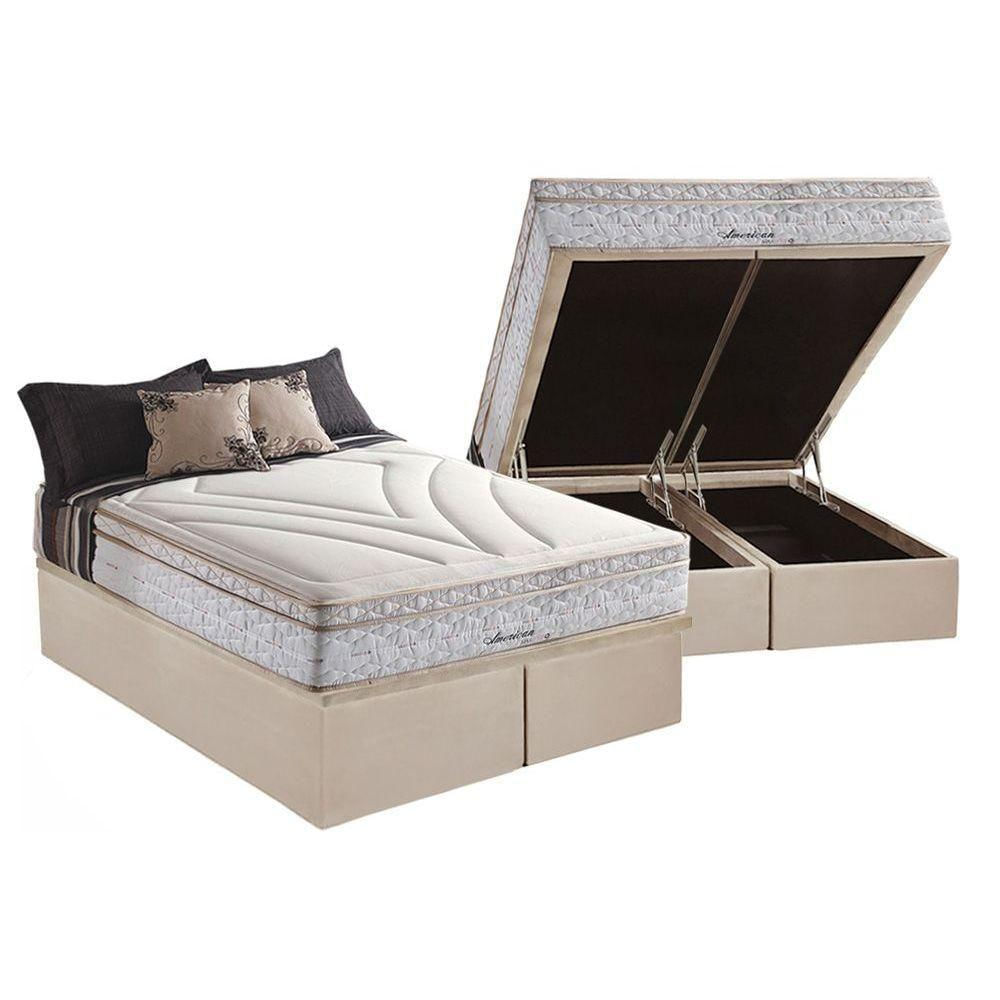 Cama Box Baú Queen: Colchão Molas Masterpocket Ensacadas Herval Maxspring American + Base Crc Suede Clean (158x198)