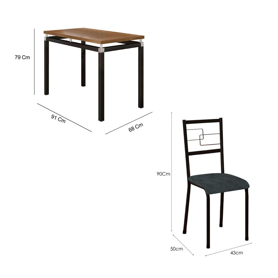 Conjunto de Mesa Retangular com Tampo de MDP Marrom Copenhague e 4 Cadeiras Monterrey Revestimento Sintético Preto