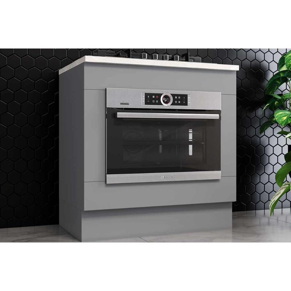 Balcão De Cozinha Modulado Com Tampo Americana Para Forno De Embutir E Cooktop 80cm Cinza