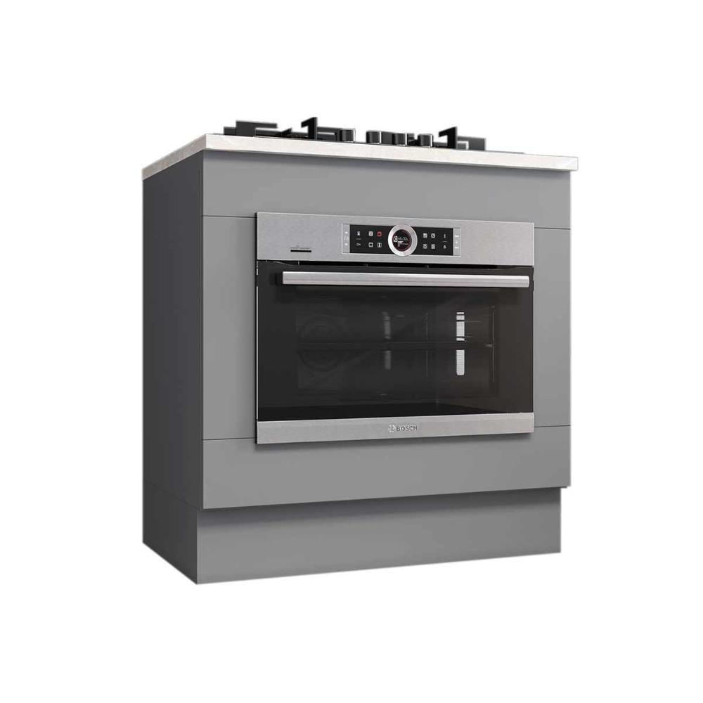 Balcão De Cozinha Modulado Com Tampo Americana Para Forno De Embutir E Cooktop 80cm Cinza