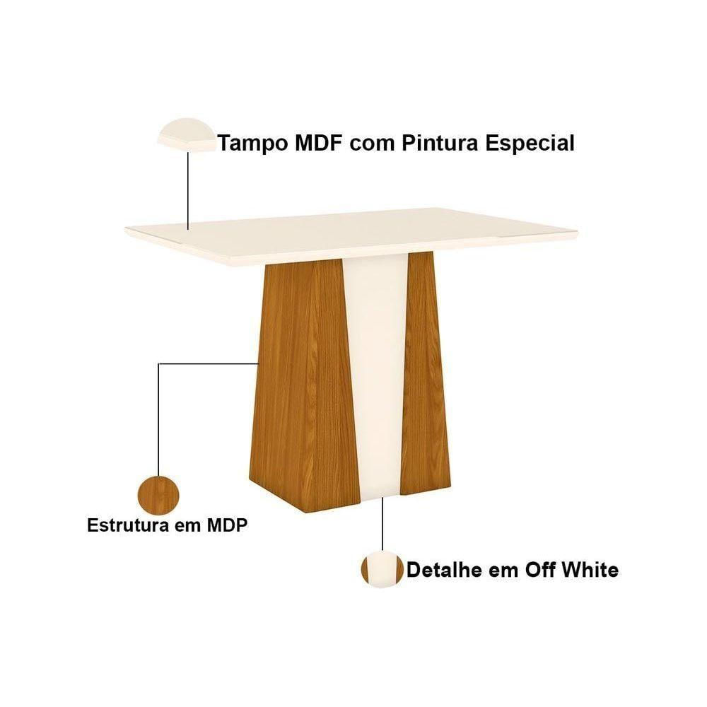 Conjunto Mesa De Cozinha Orus Tampo Madeirado Com Vidro 120x80cm E 4 Cadeiras Isa Nature Suede Light Bege Henn