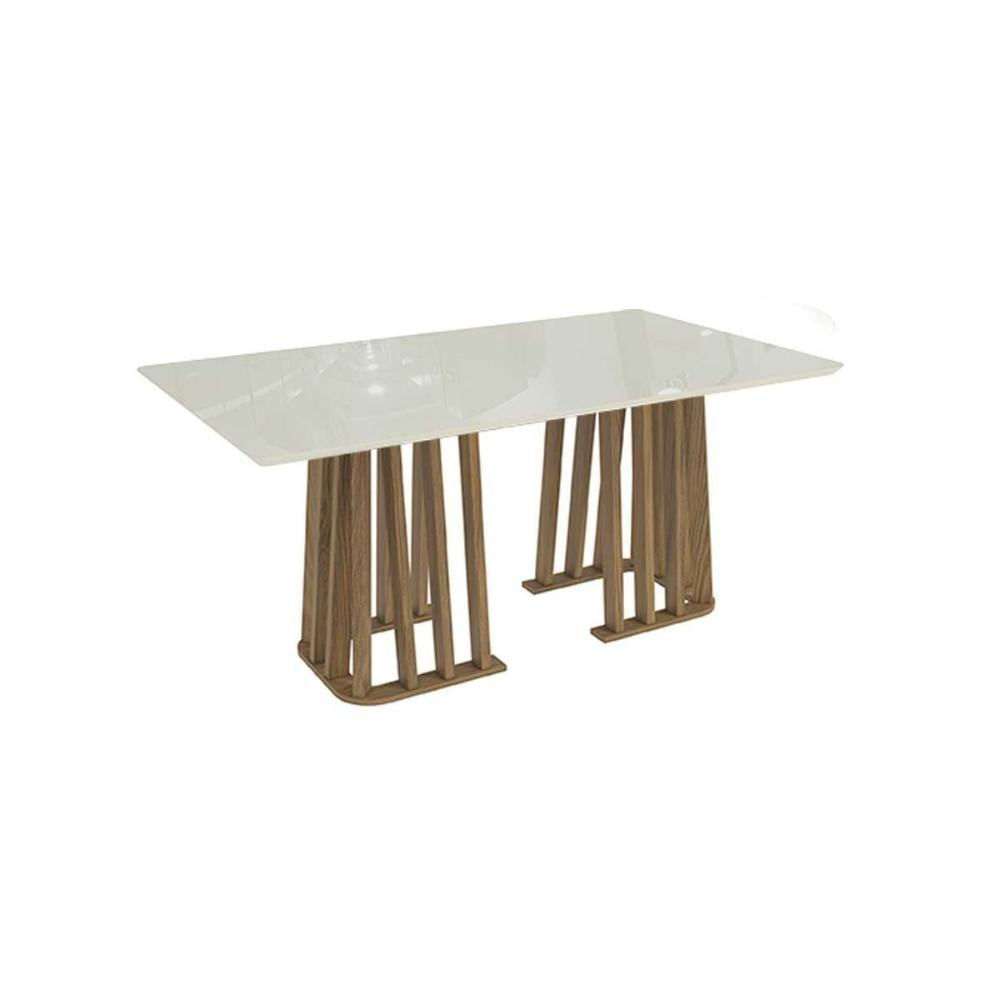 Mesa Para Cozinha Alteia Com Tampo Madeirado Com Vidro 160x90cm Nogueira Off White Kappesberg