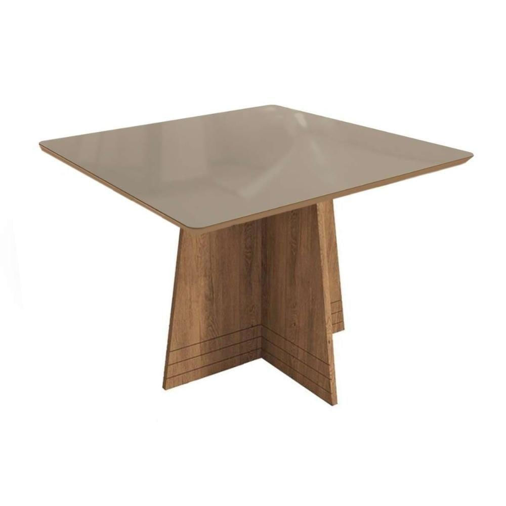 Mesa Para Cozinha Lótus Com Tampo Madeirado Com Vidro 105x105m Freijo Bronze Kappesberg