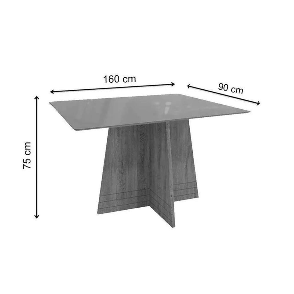 Mesa Para Cozinha Lótus Com Tampo Madeirado Com Vidro 160x90cm Freijo Bronze Kappesberg