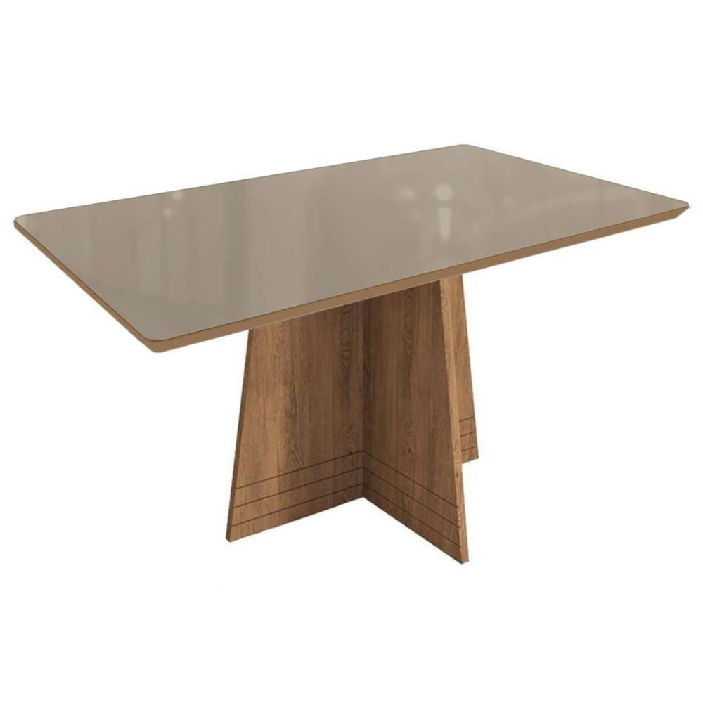 Mesa Para Cozinha Lótus Com Tampo Madeirado Com Vidro 160x90cm Freijo Bronze Kappesberg