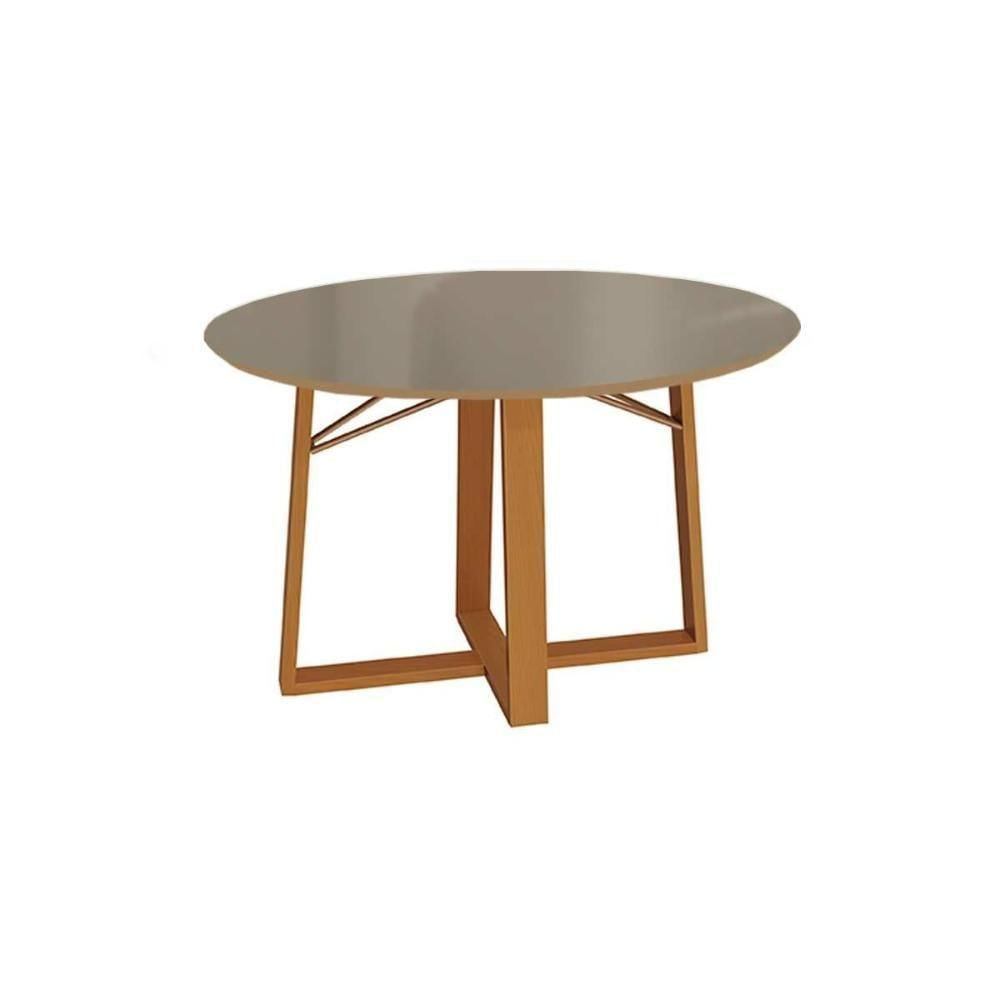 Mesa Para Cozinha Elma Madeira Maciça Com Tampo Madeirado Com Vidro 120x120cm Carvalho Bronze Kappesberg