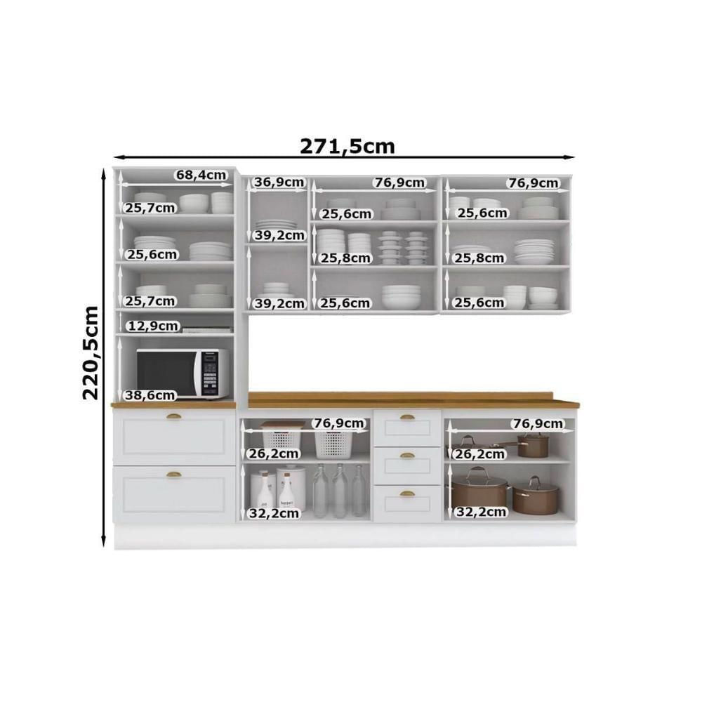 Cozinha Modulada Americana 7 Peças 2 Aéreos + 2 Balcões + 1 Paneleiro + 2 Complementos C5p46 Branco2 Aéreos + 1 Balcão + 1 Complemento