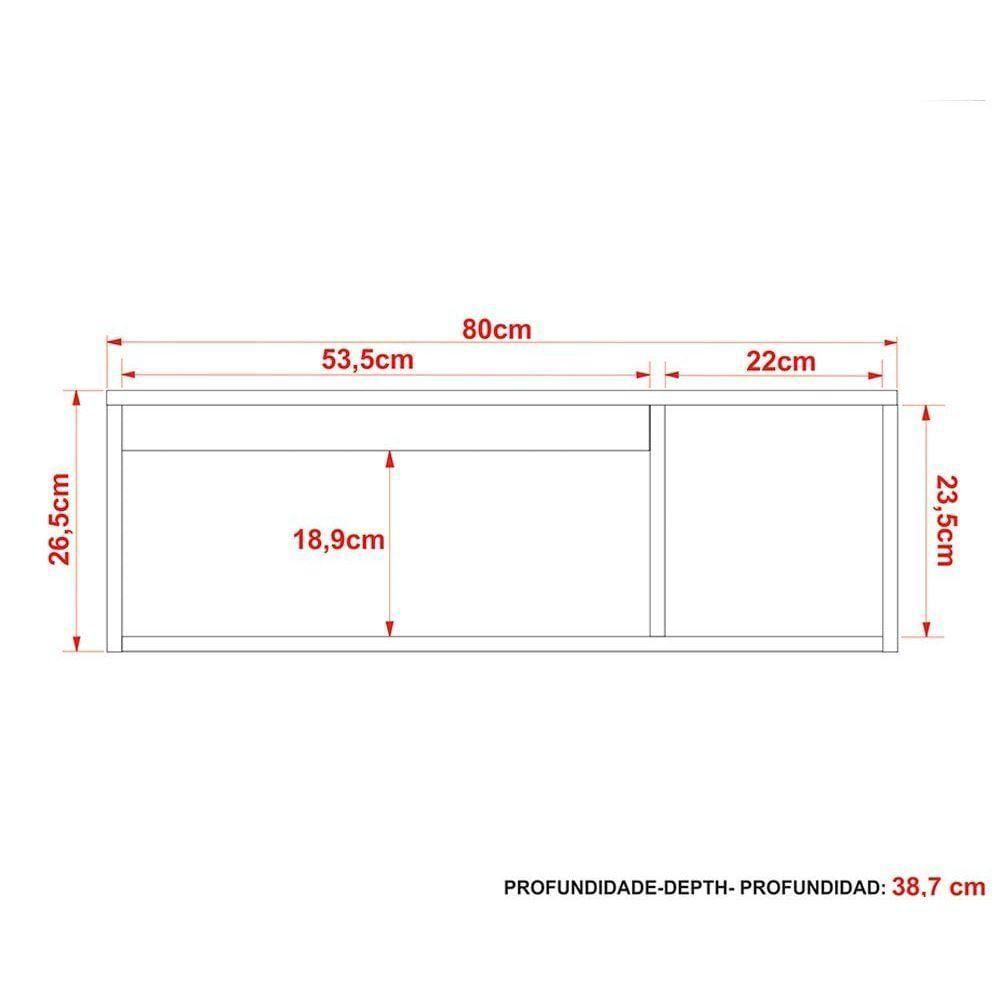 Conjunto De Banheiro Balcão Suspenso Bn3601 S- Cuba 80cm E Armário C- Espelho Bn3610 Mármore Branco - Tecno Mobili