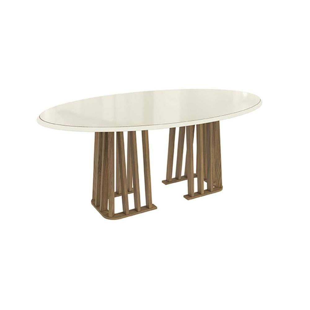 Mesa Para Cozinha Alteia Com Tampo Madeirado Com Vidro 180x105cm Nogueira Off White Kappesberg