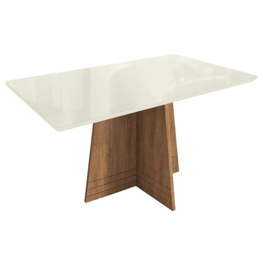 Mesa Para Cozinha Lótus Com Tampo Madeirado Com Vidro 160x90cm Freijó Off White Kappesberg