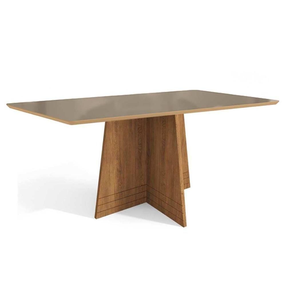 Mesa Para Cozinha Lótus Com Tampo Madeirado Com Vidro 80x120cm Freijo Bronze Kappesberg