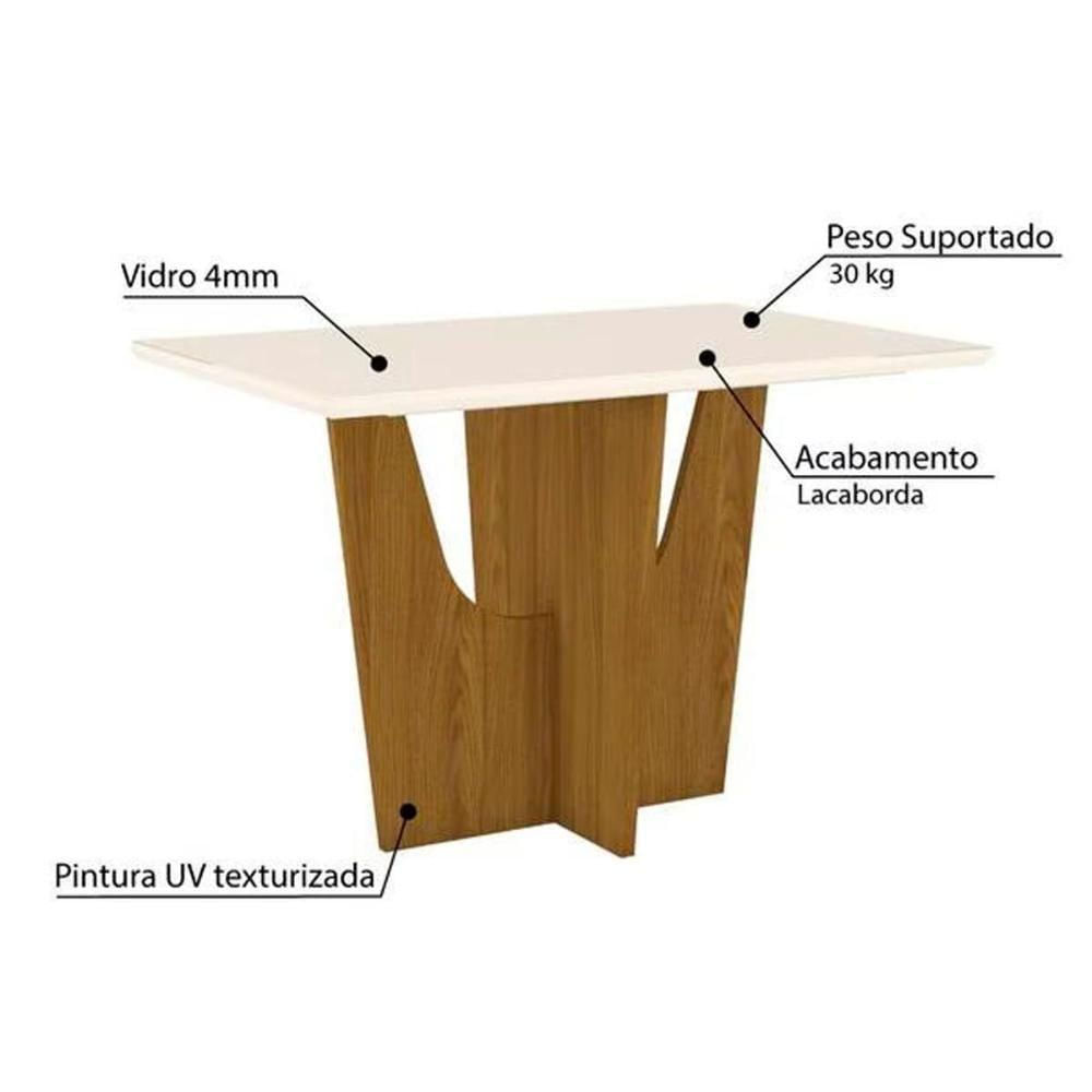 Conjunto Mesa Sala Jantar Vértice Com Tampo Reto Madeirado Com Vidro 90x90cm E 4 Cadeiras Vita Nature Linho Henn