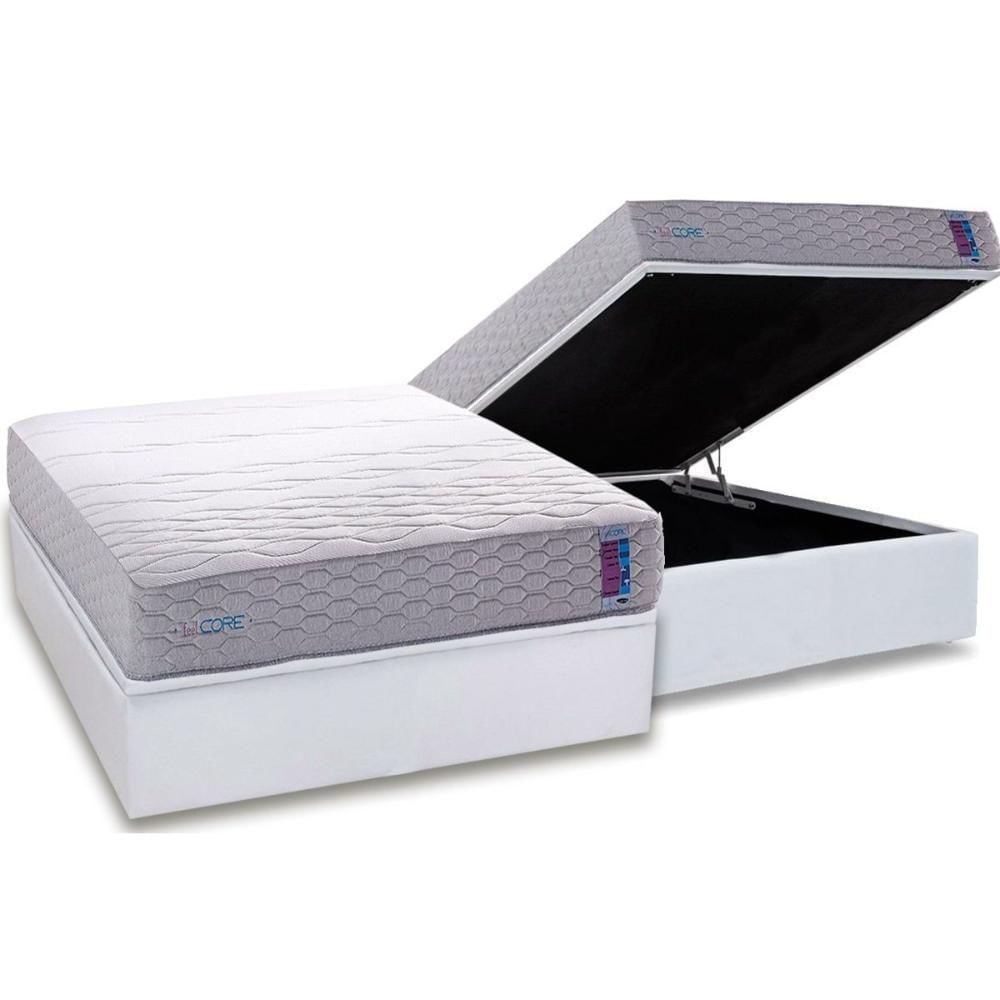 Cama Box Baú Casal: Colchão Espuma D45 Herval D33 - Ag 65 Feelcore + Base Crc Courano White (138x188)