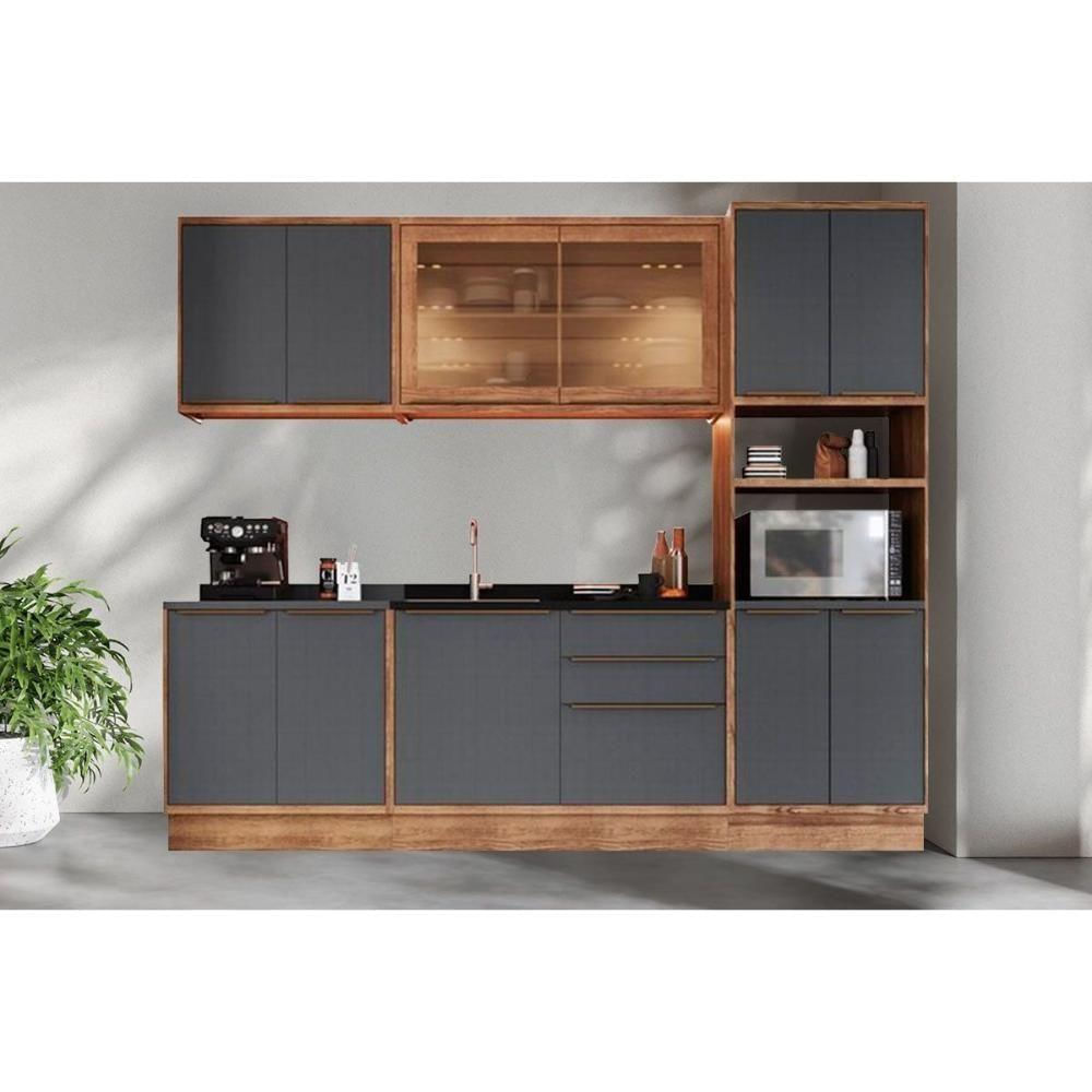 Cozinha Modulada Completa Versalis 6 Peças 2 Aéreos + 2 Balcões + 1 Torre Quente + 1 Complemento C6p193 Freijó Grafite Herval