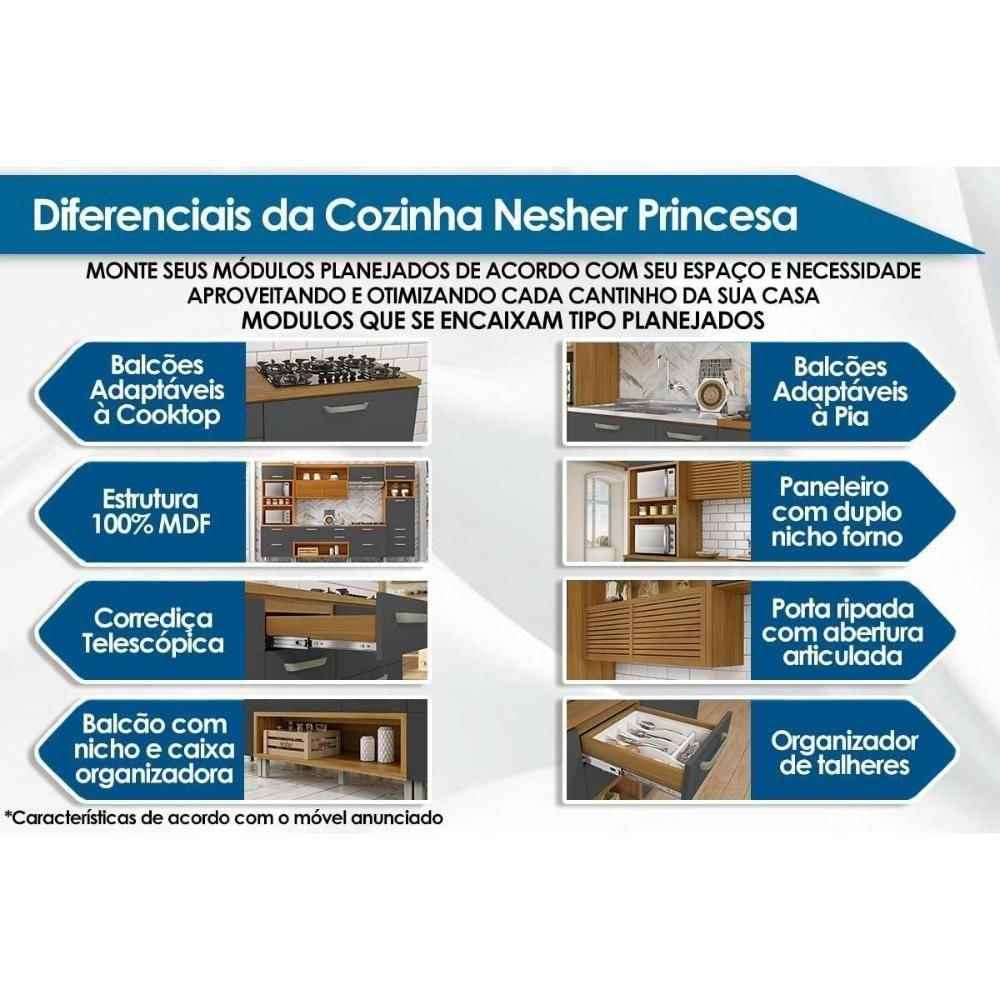 Balcão Ilha Cozinha Gourmet Princesa Com 1 Porta E 2 Gavetas 120cm Freijó Grafite