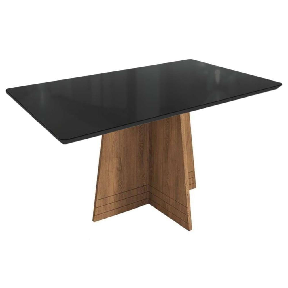 Mesa Para Cozinha Lótus Com Tampo Madeirado Com Vidro 160x90cm Freijó Preto Fosco Kappesberg