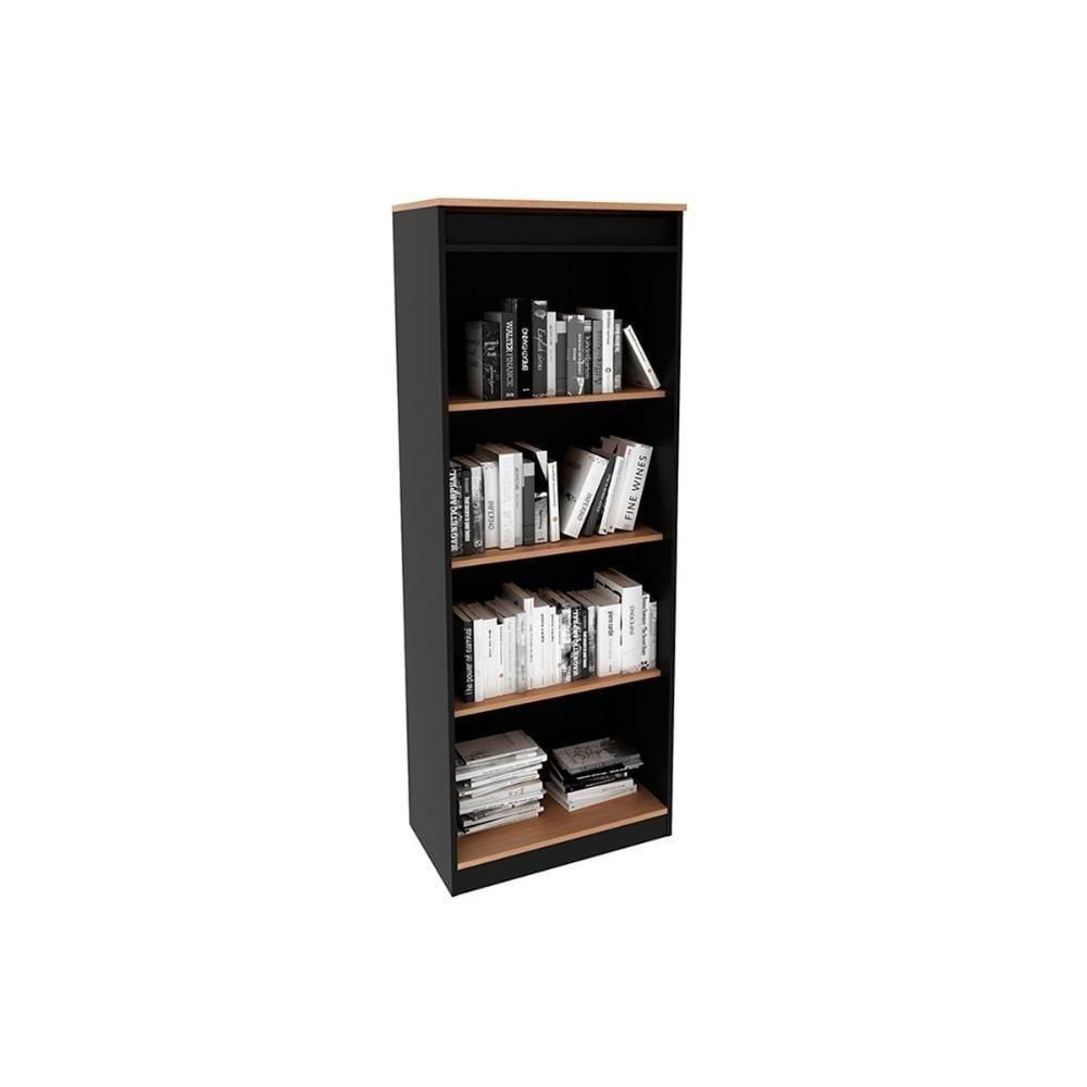 Estante De Livros Me4150 C- 3 Prateleiras Amêndoa-preto - Tecno Mobili