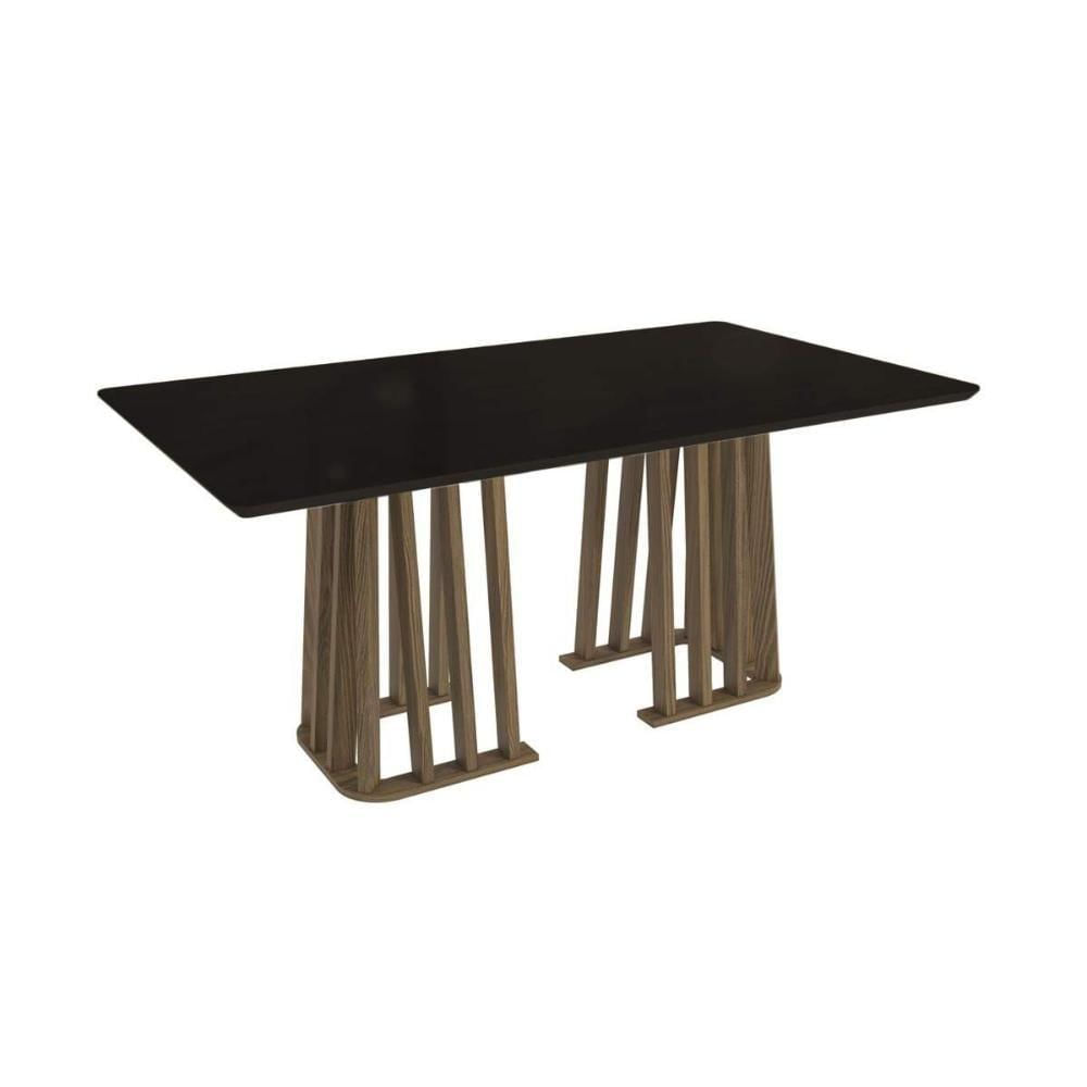 Mesa Para Cozinha Alteia Madeira Maciça Com Tampo Madeirado Com Vidro 90x180cm Nogueira Preto Fosco Vidro Preto Kappesberg