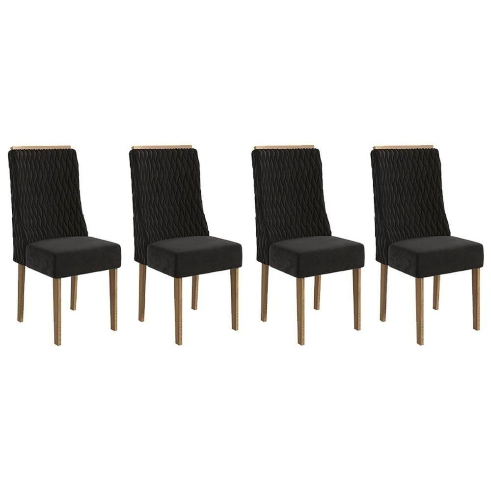 Cadeira De Cozinha 2cad158ng Kit 4 Un Nogueira Suede Preto A038