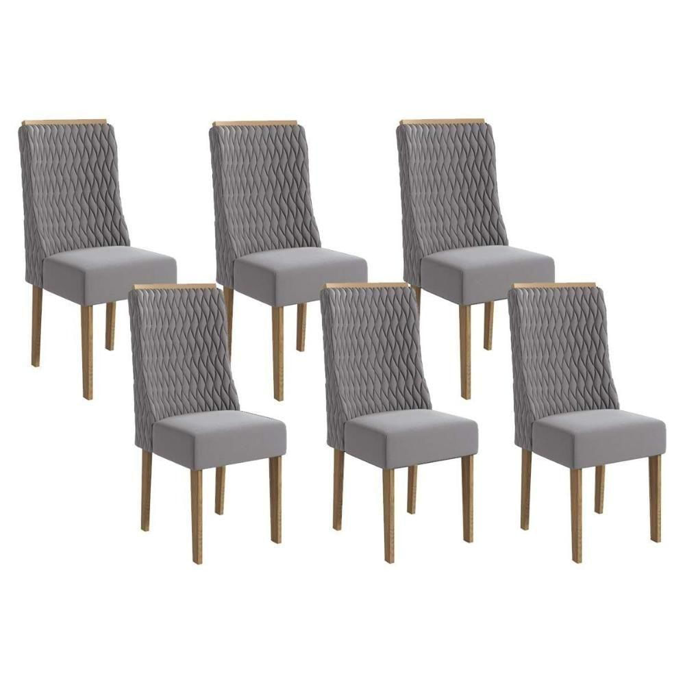 Cadeira De Cozinha 2cad158ng Kit 6 Un Nogueira Suede Cinza Titanio A050