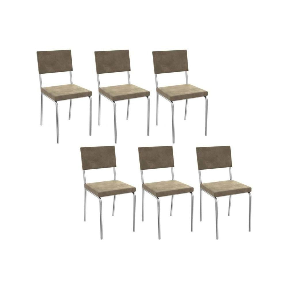 Cadeira De Cozinha Zaria 2c128 Kit 6 Un Cromado Bege A036 Suede Suede