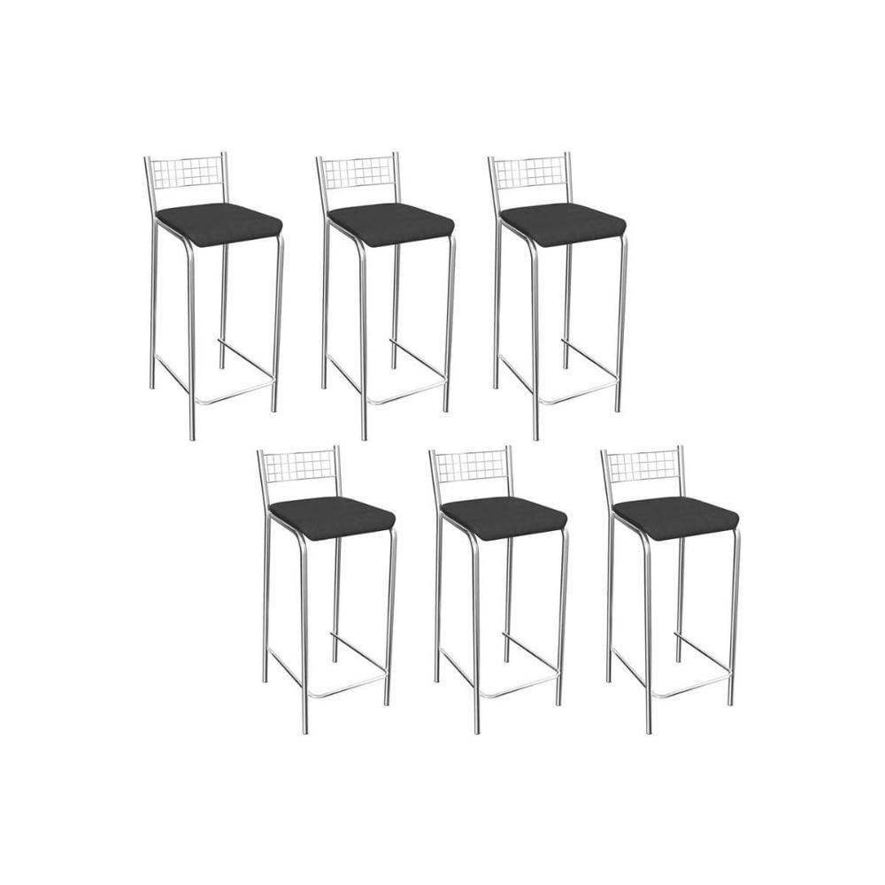 Banqueta De Cozinha Gênova B705 Kit 6 Un Cromada Preto 110