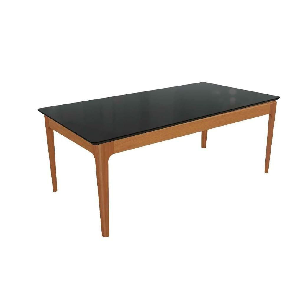 Mesa Para Cozinha Mira Madeira Maciça Com Tampo Madeirado Com Vidro 200x100cm Carvalho Preto Fosco Vidro Preto Kappesberg