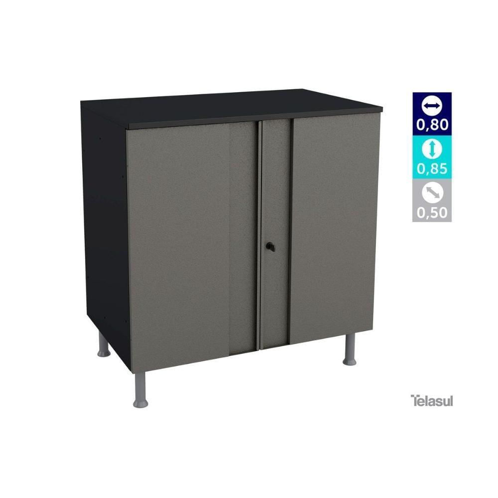 Bancada Multiuso P- área Serviço Balcão Multibox Aço C- 2 Portas C- Chave C- Tampo 80cm Preto-cinza - Telasul