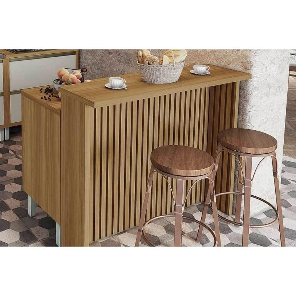 Balcão Ilha Cozinha Gourmet Burguesa Com 2 Portas E 3 Gavetas 120cm Freijó Grafite