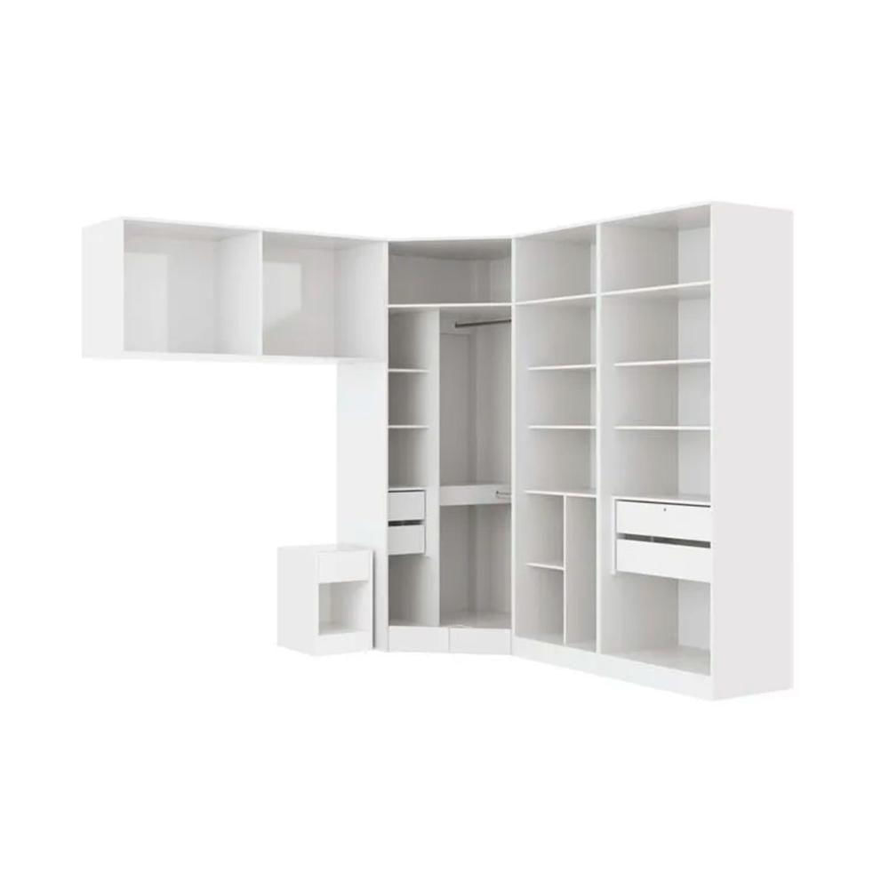 Modulado De Quarto Adapt 6 Peças (2 Armários + 1 Ponte Aérea + 2 Complementos + 1 Closet De Canto Obliquo) Qcm154 Branco - Kappesberg