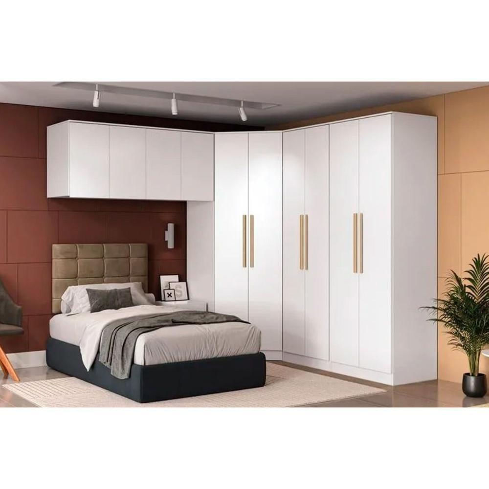 Modulado De Quarto Adapt 6 Peças (2 Armários + 1 Ponte Aérea + 2 Complementos + 1 Closet De Canto Obliquo) Qcm154 Branco - Kappesberg