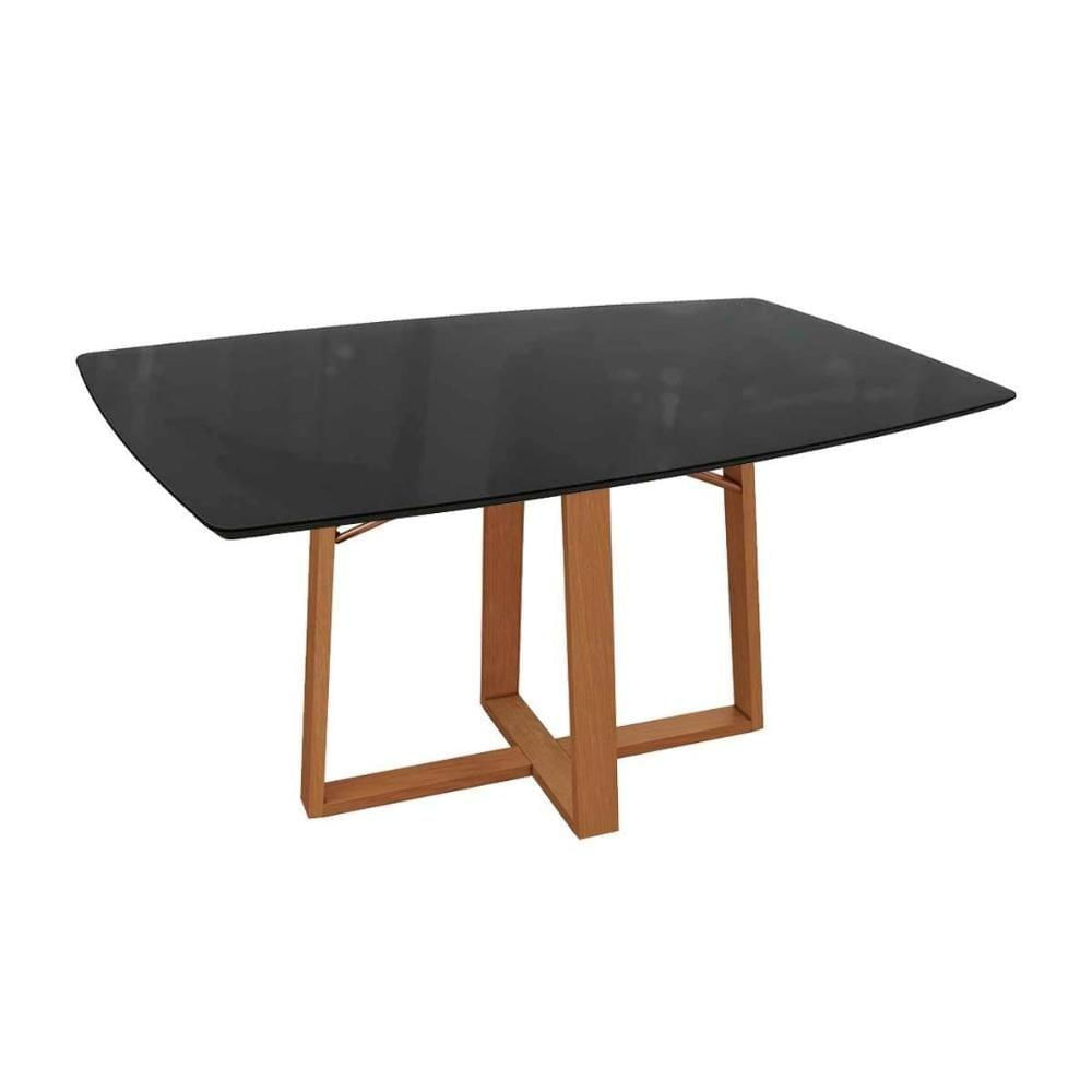 Mesa Para Cozinha Elma Madeira Maciça Com Tampo Madeirado Com Vidro 90x170cm Carvalho Preto Fosco Vidro Preto Kappesberg